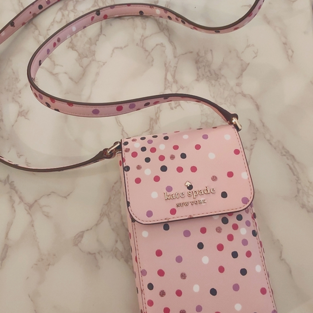 Kate Spade Fun Confetti dots Crossbody Phone Bag pink(miniwallet avail separate)